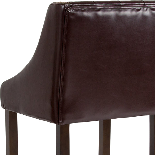 Brown LeatherSoft |#| 30inch High Tufted Walnut Barstool with Accent Nail Trim in Brown LeatherSoft