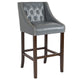 Light Gray LeatherSoft |#| 30inch High Tufted Walnut Barstool with Accent Nail Trim in Light Gray LeatherSoft