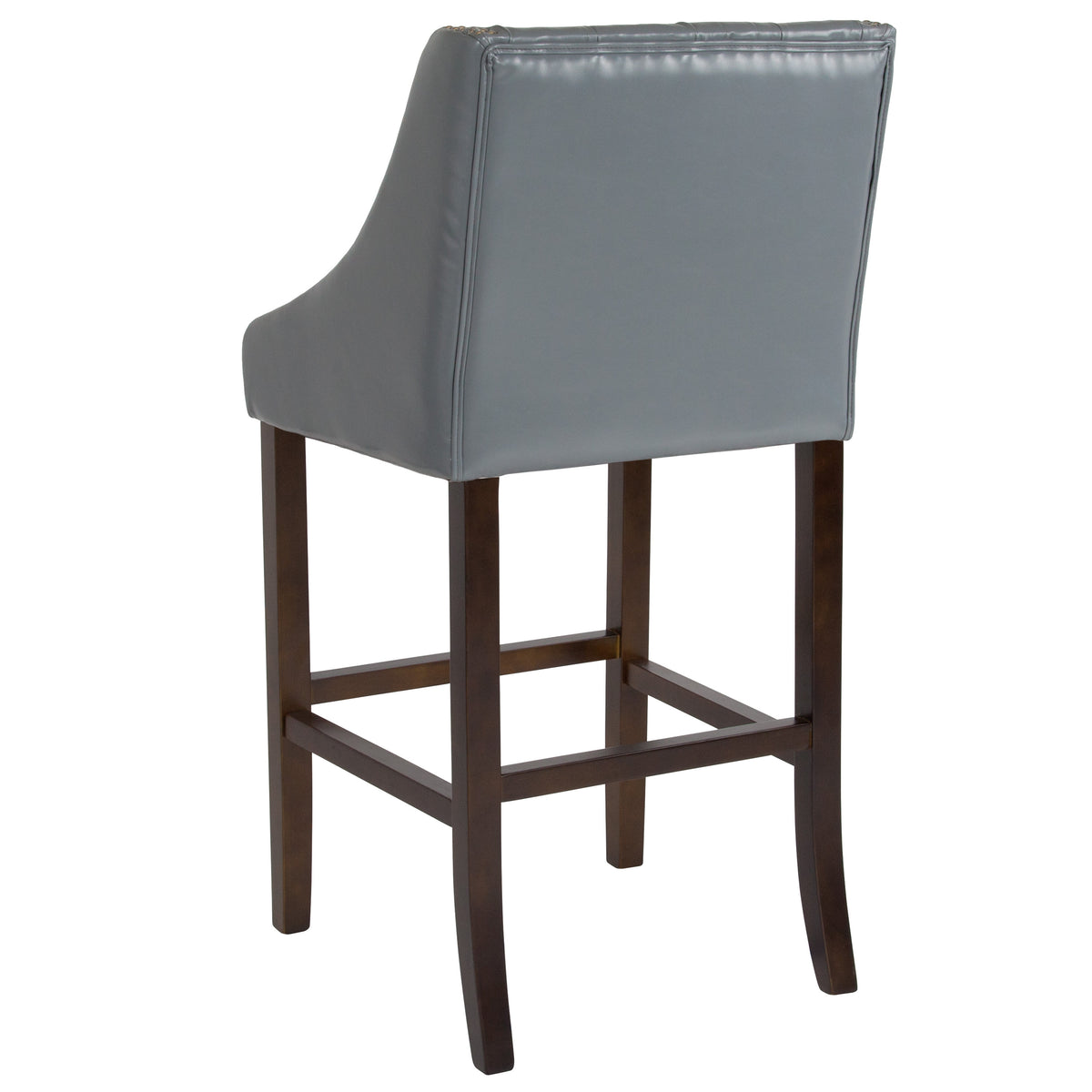 Light Gray LeatherSoft |#| 30inch High Tufted Walnut Barstool with Accent Nail Trim in Light Gray LeatherSoft