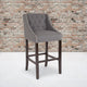 Dark Gray Fabric |#| 30inch High Tufted Walnut Barstool with Accent Nail Trim in Dark Gray Fabric