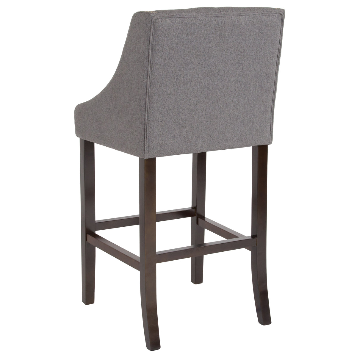 Dark Gray Fabric |#| 30inch High Tufted Walnut Barstool with Accent Nail Trim in Dark Gray Fabric