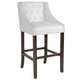 White LeatherSoft |#| 30inch High Tufted Walnut Barstool with Accent Nail Trim in White LeatherSoft