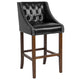 Black LeatherSoft |#| 30inch High Tufted Walnut Barstool with Accent Nail Trim in Black LeatherSoft