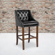 Black LeatherSoft |#| 30inch High Tufted Walnut Barstool with Accent Nail Trim in Black LeatherSoft