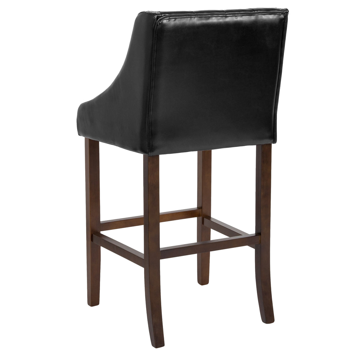 Black LeatherSoft |#| 30inch High Tufted Walnut Barstool with Accent Nail Trim in Black LeatherSoft