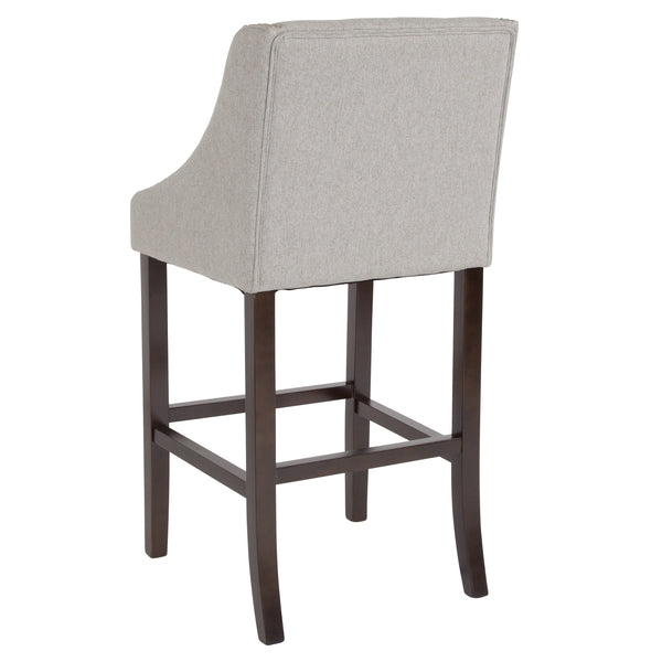 Light Gray Fabric |#| 30inch High Tufted Walnut Barstool with Accent Nail Trim in Light Gray Fabric