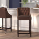 Brown Fabric |#| 30inch High Tufted Walnut Barstool with Accent Nail Trim in Brown Fabric