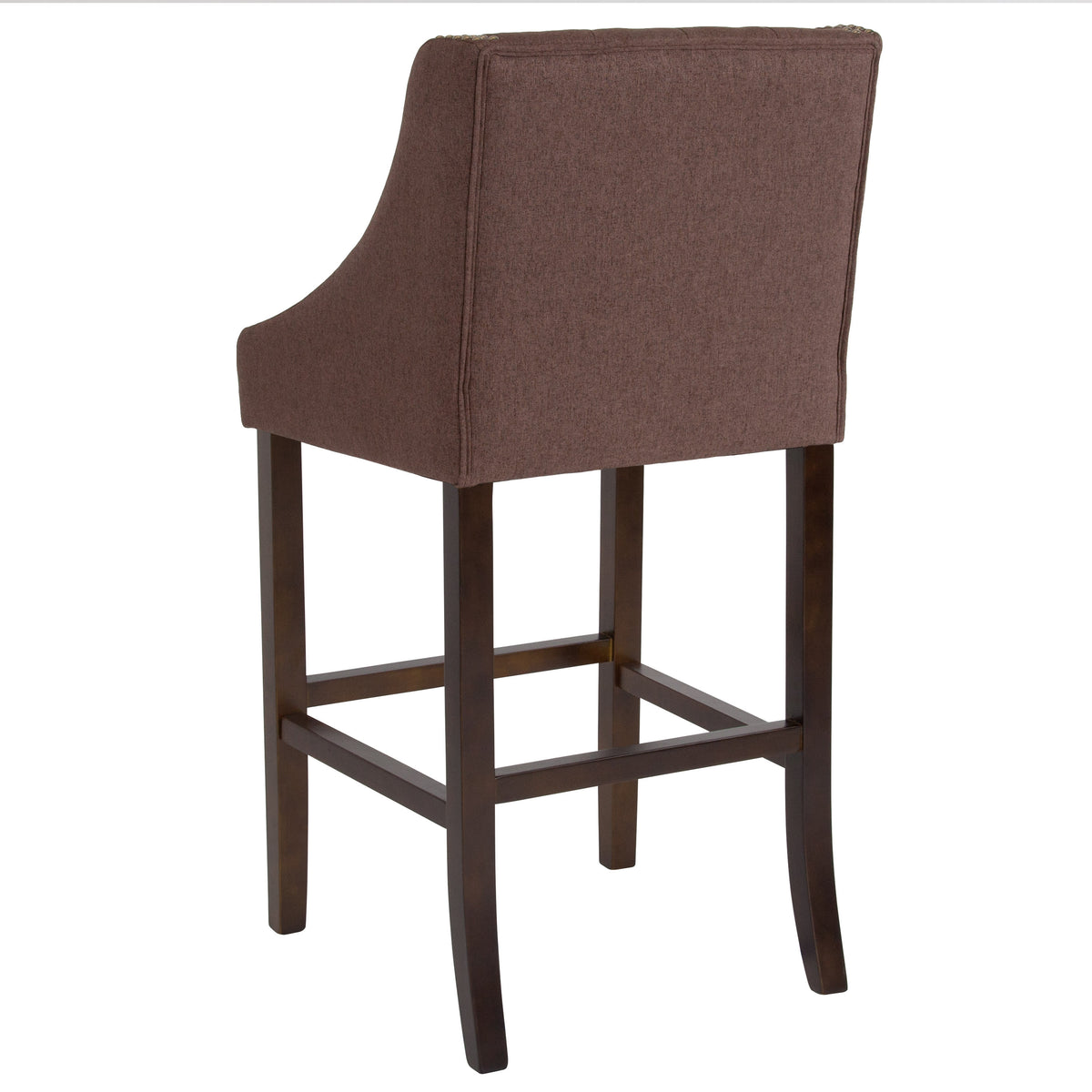 Brown Fabric |#| 30inch High Tufted Walnut Barstool with Accent Nail Trim in Brown Fabric