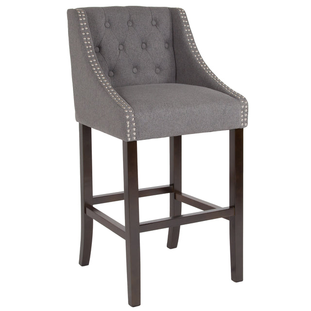 Carmel Series 30" High Transitional Tufted Walnut Barstool with Accent Nail Trim - View 1