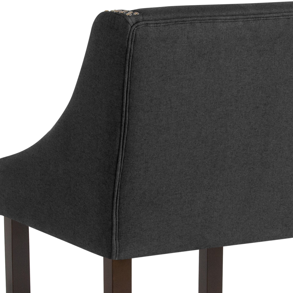 Charcoal Fabric |#| 30inch High Transitional Walnut Barstool with Accent Nail Trim in Charcoal Fabric