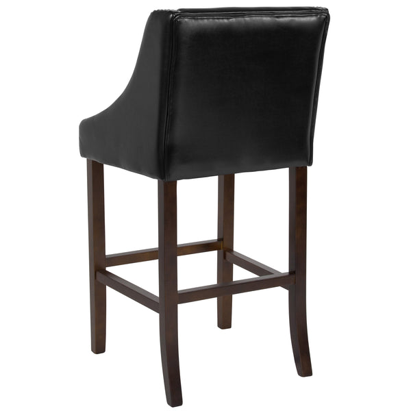 Black LeatherSoft |#| 30inch High Transitional Walnut Barstool with Accent Nail Trim in Black LeatherSoft
