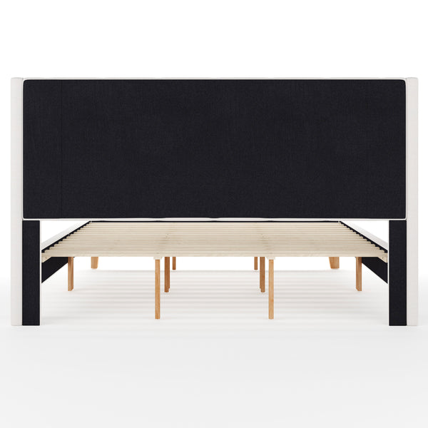 King,King |#| King Size Platform Bed with Tufted Wingback Headboard in White Faux Linen