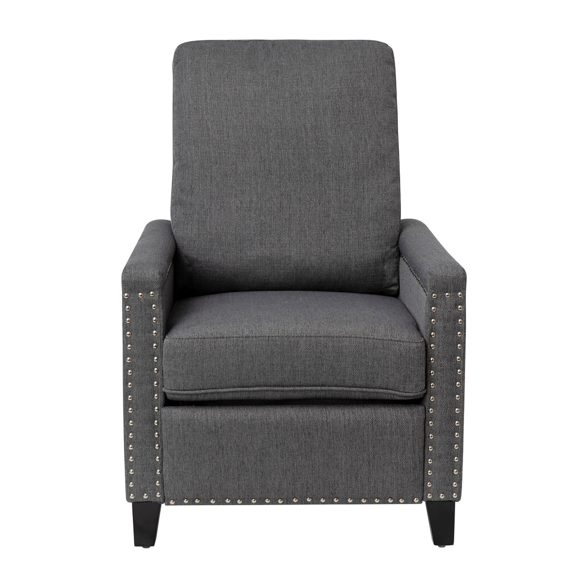 Gray |#| Push Back Recliner with Pillow Style Backrest and Accent Nail Trim - Gray