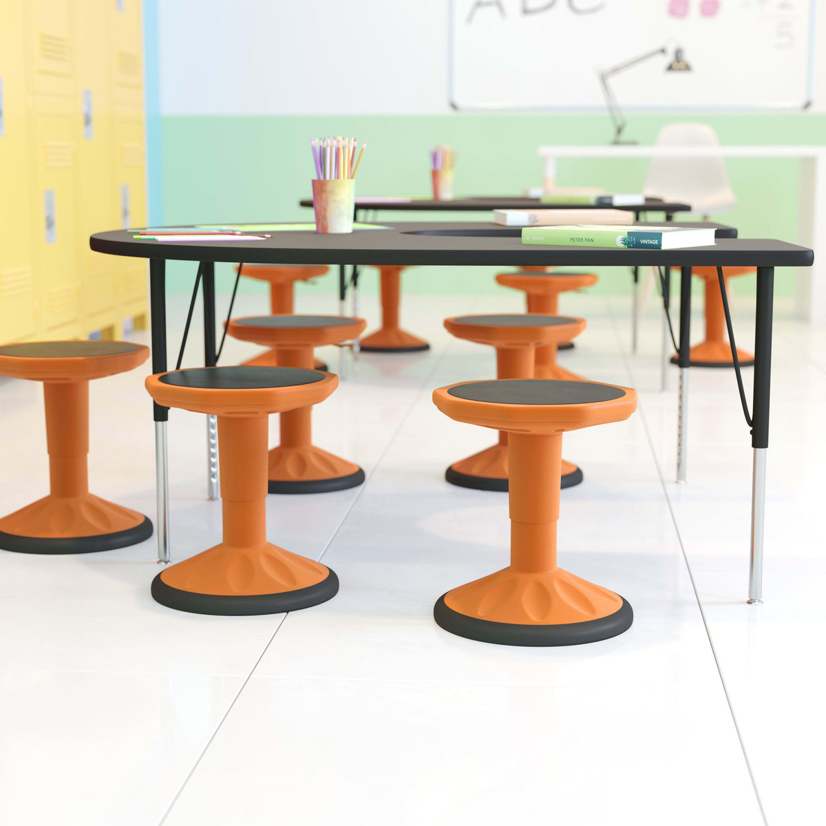 Orange |#| Kids Adjustable Height Active Learning Stool for Classroom and Home in Orange