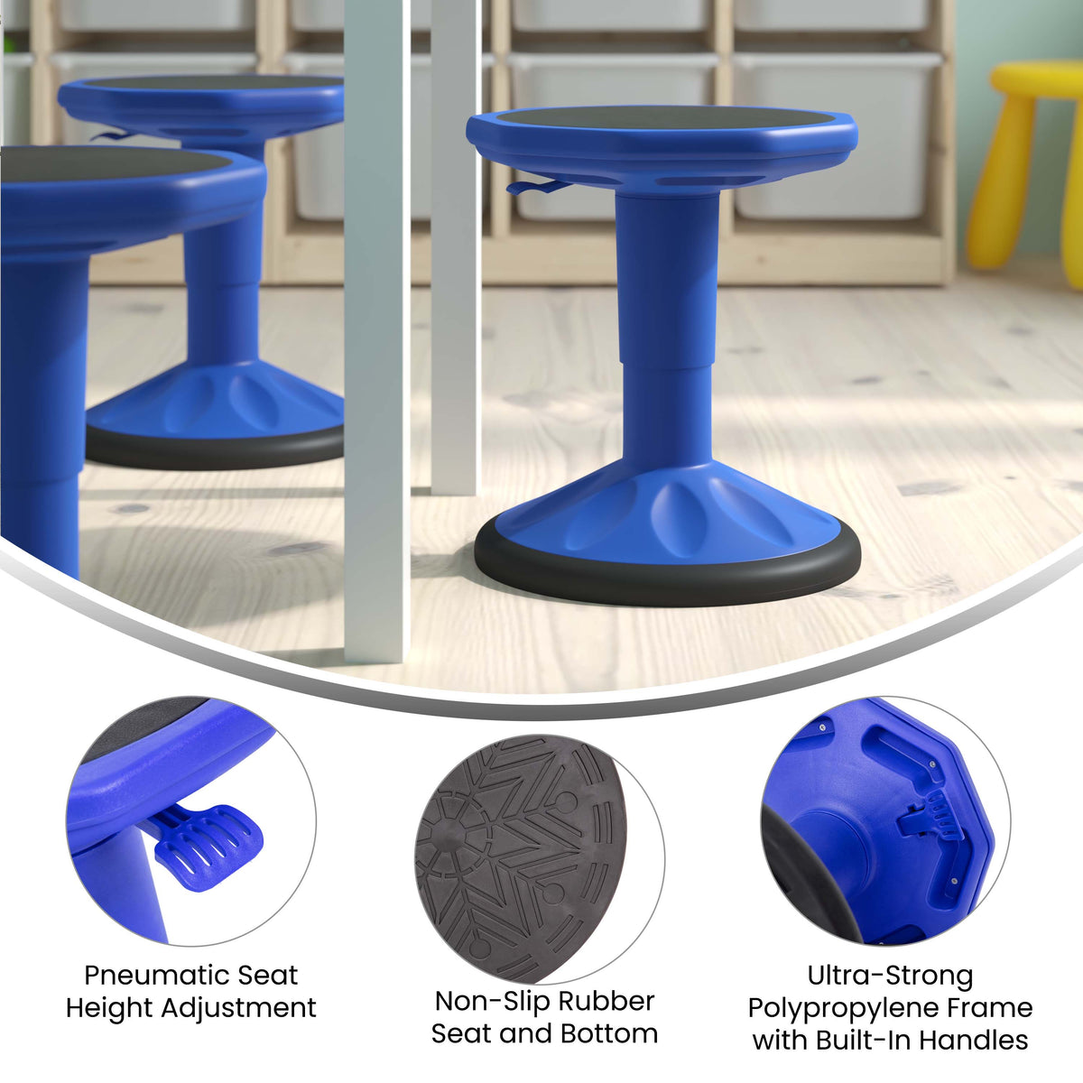 Blue |#| Kids Adjustable Height Active Learning Stool for Classroom and Home in Blue