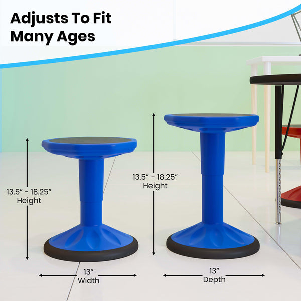 Blue |#| Kids Adjustable Height Active Learning Stool for Classroom and Home in Blue