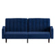 Navy |#| Convertible Split Back Tufted Futon Sofa with Wooden Legs in Navy Velvet