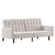 Stone |#| Convertible Split Back Tufted Futon Sofa with Wooden Legs in Stone Faux Linen