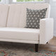 Stone |#| Convertible Split Back Tufted Futon Sofa with Wooden Legs in Stone Faux Linen