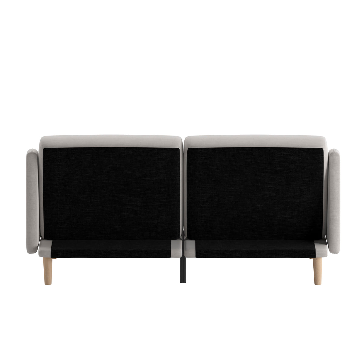 Stone |#| Convertible Split Back Tufted Futon Sofa with Wooden Legs in Stone Faux Linen