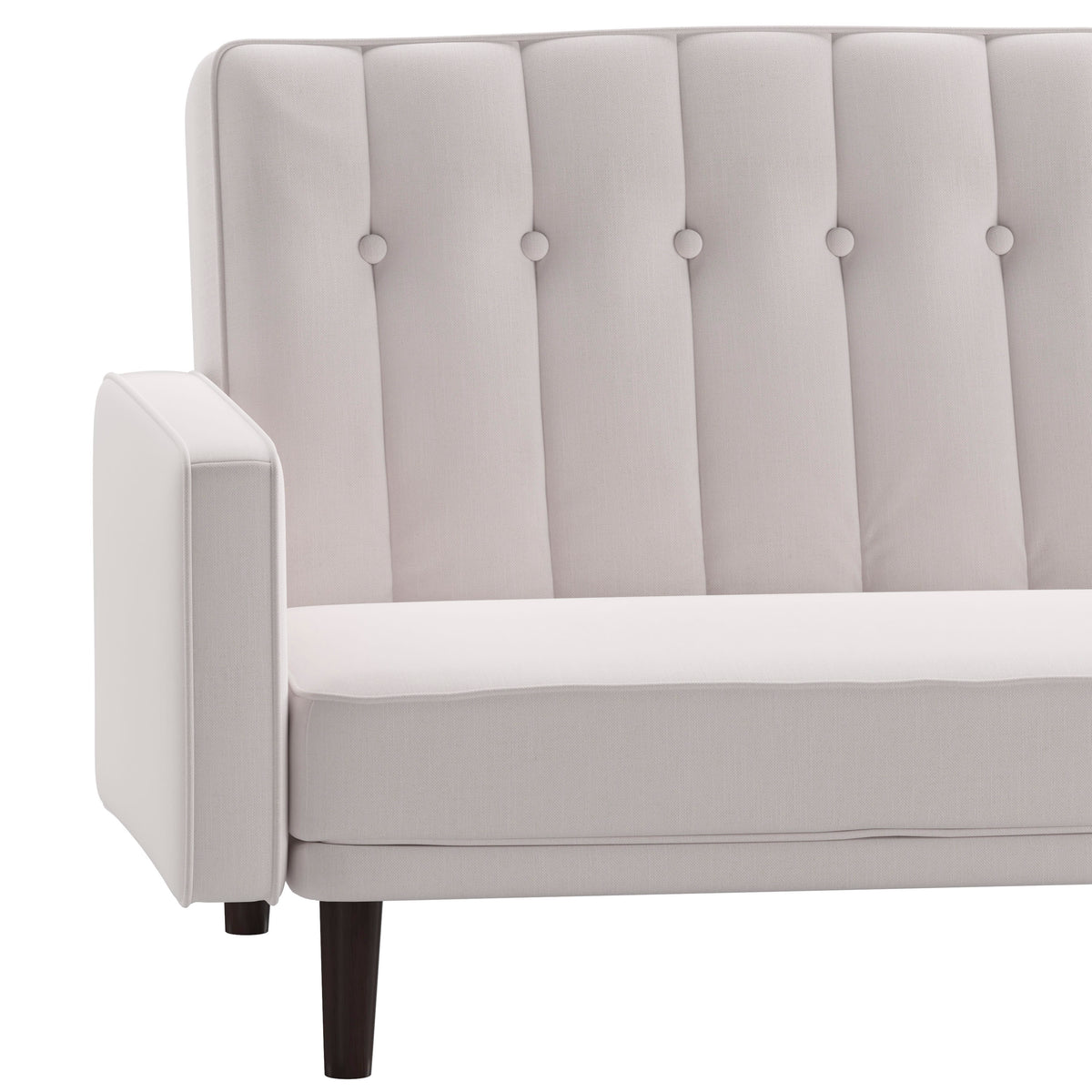 Stone |#| Convertible Split Back Tufted Futon Sofa with Wooden Legs in Stone Faux Linen