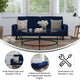 Navy |#| Convertible Split Back Tufted Futon Sofa with Wooden Legs in Navy Velvet