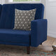 Navy |#| Convertible Split Back Tufted Futon Sofa with Wooden Legs in Navy Velvet