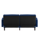 Navy |#| Convertible Split Back Tufted Futon Sofa with Wooden Legs in Navy Velvet