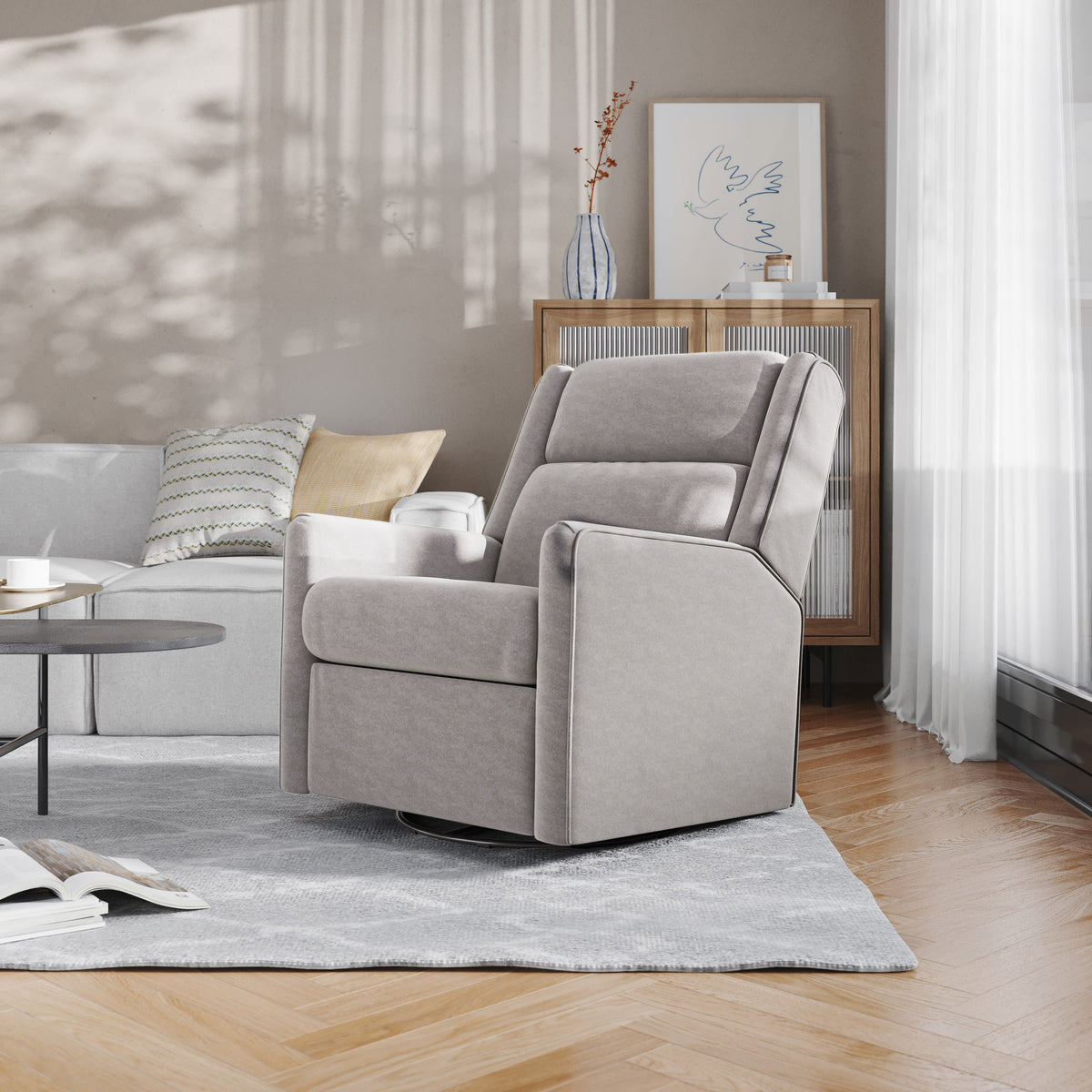 Light Gray |#| Manual Rocking Recliner Chair with 360° Swivel and Gliding Motion in Light Gray