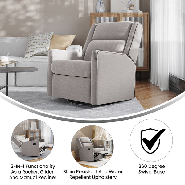 Light Gray |#| Manual Rocking Recliner Chair with 360° Swivel and Gliding Motion in Light Gray