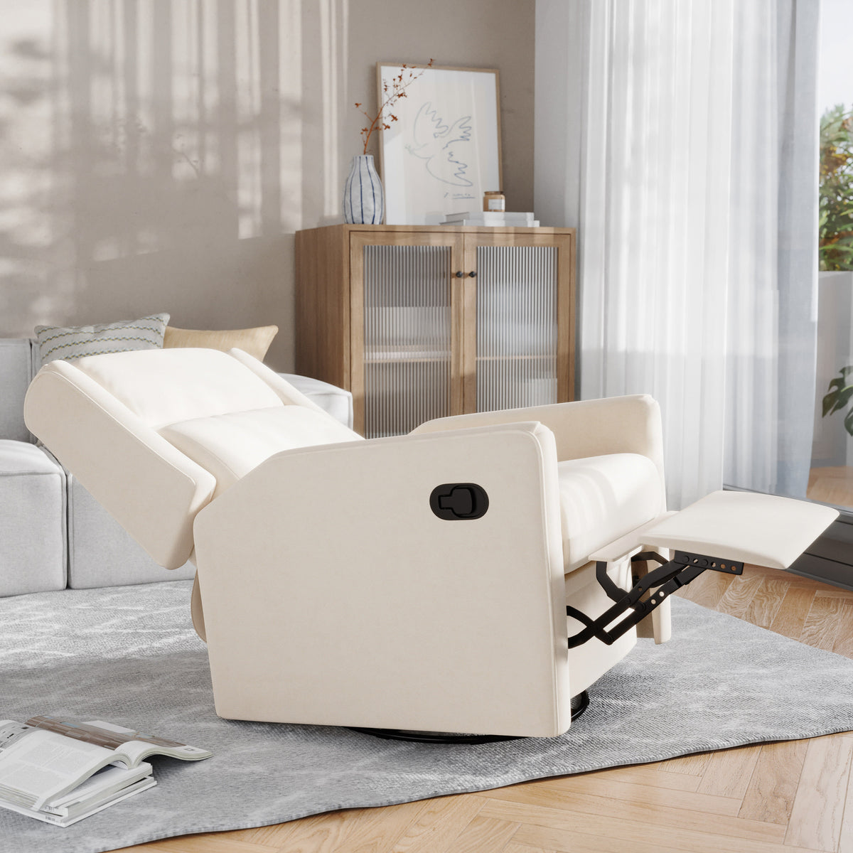 Cream |#| Manual Rocking Recliner Chair with 360° Swivel and Gliding Motion in Cream