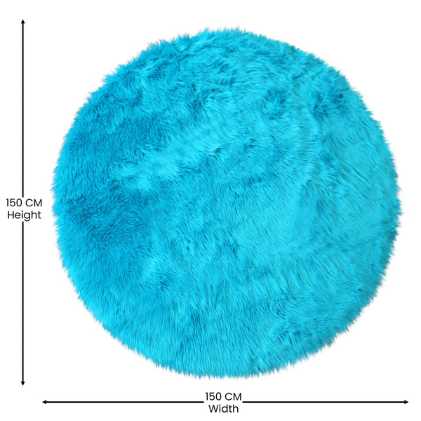 Turquoise,5' Round |#| Extra Soft & Fluffy Turquoise Faux Fur Round Indoor 5' x 5' Plush Area Rug