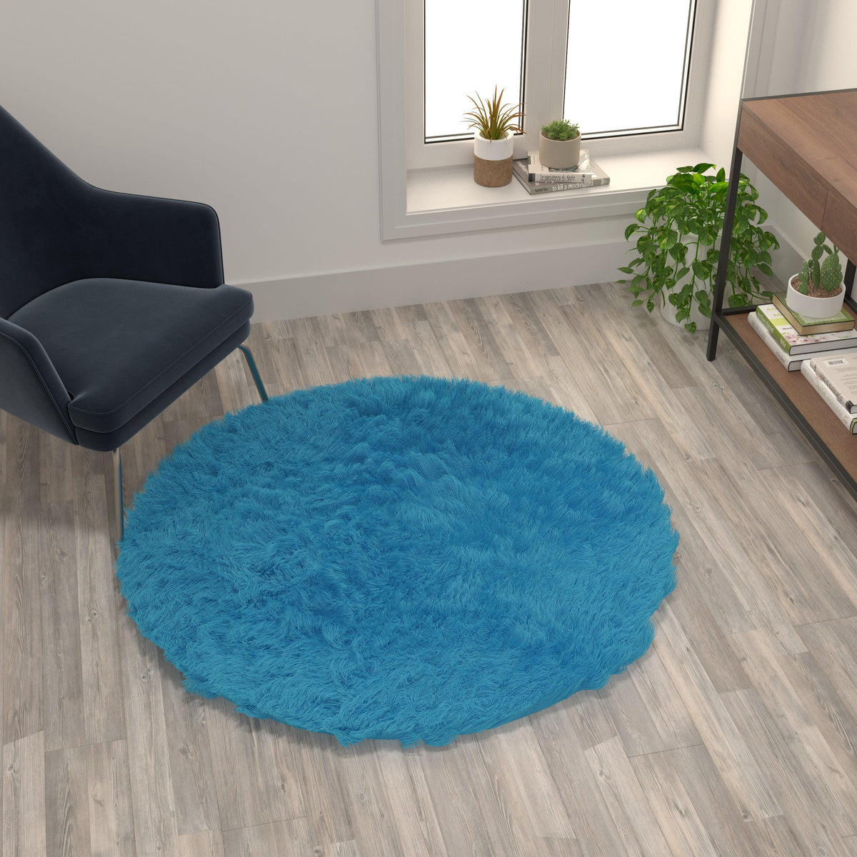 Turquoise,5' Round |#| Extra Soft & Fluffy Turquoise Faux Fur Round Indoor 5' x 5' Plush Area Rug