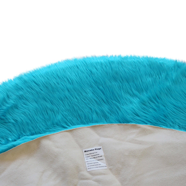 Turquoise,5' Round |#| Extra Soft & Fluffy Turquoise Faux Fur Round Indoor 5' x 5' Plush Area Rug