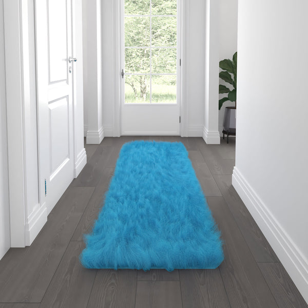 Turquoise,2' x 7' |#| Extra Soft & Fluffy Turquoise Faux Fur Round Indoor 2' x 7' Plush Area Rug