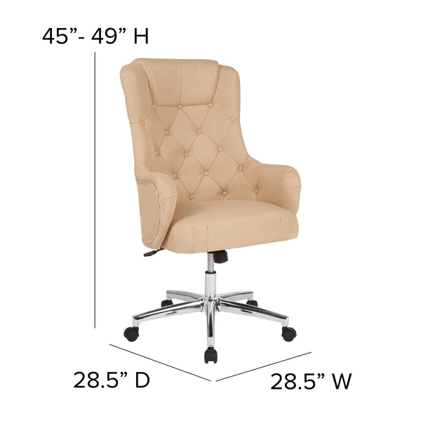 Beige Fabric |#| Home and Office Diamond Patterned Button Tufted High Back Chair in Beige Fabric