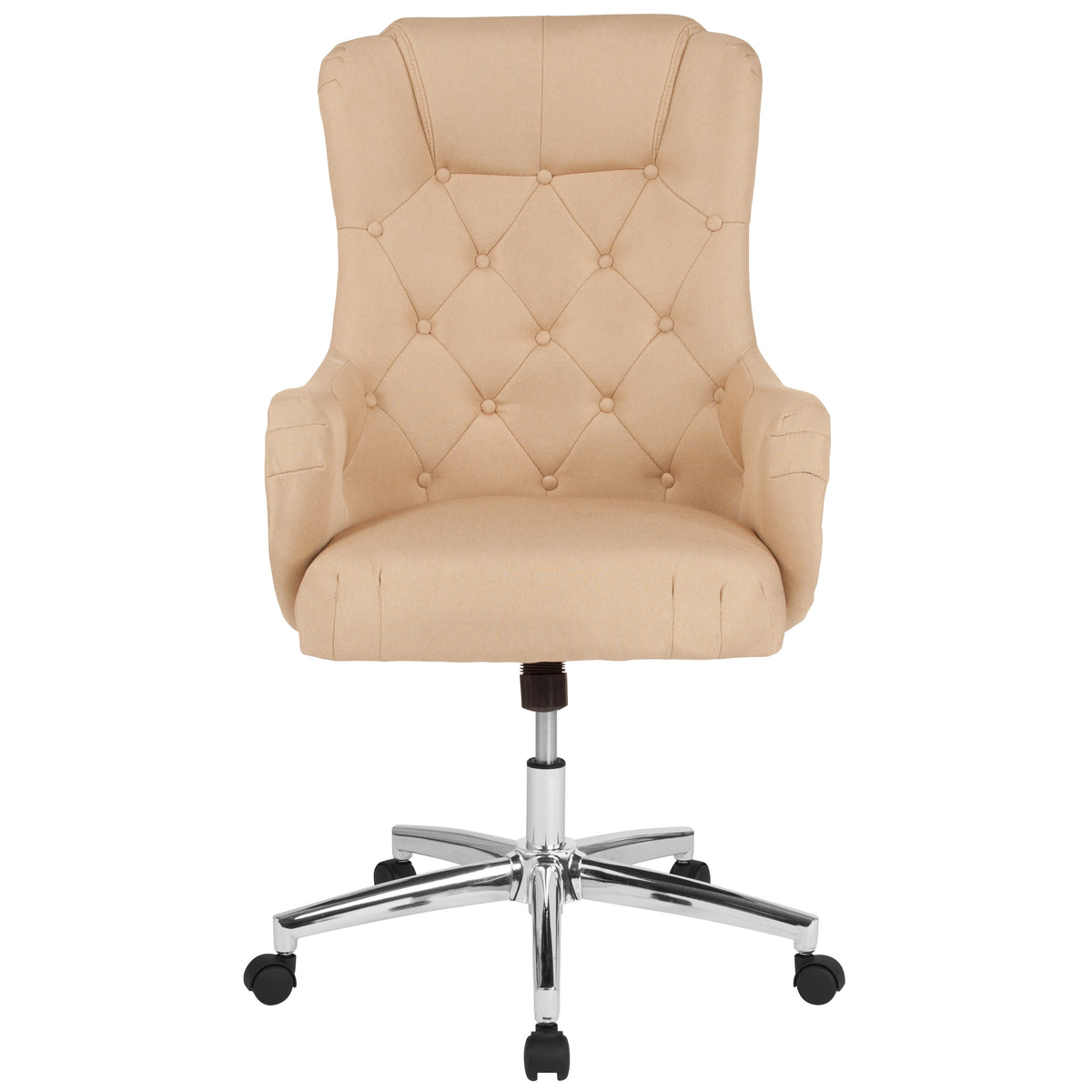 Beige Fabric |#| Home and Office Diamond Patterned Button Tufted High Back Chair in Beige Fabric