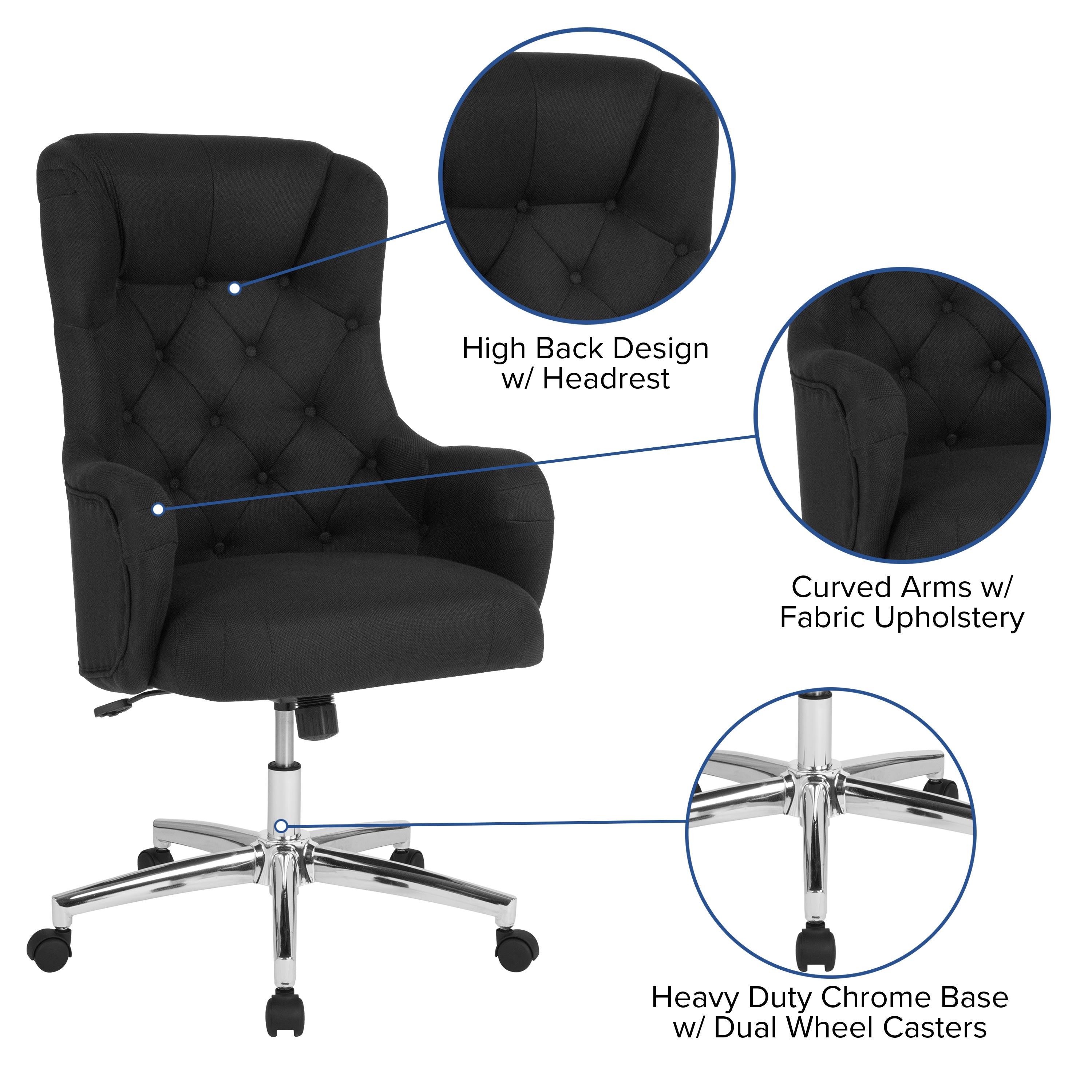 Home button back sales fabric office chair