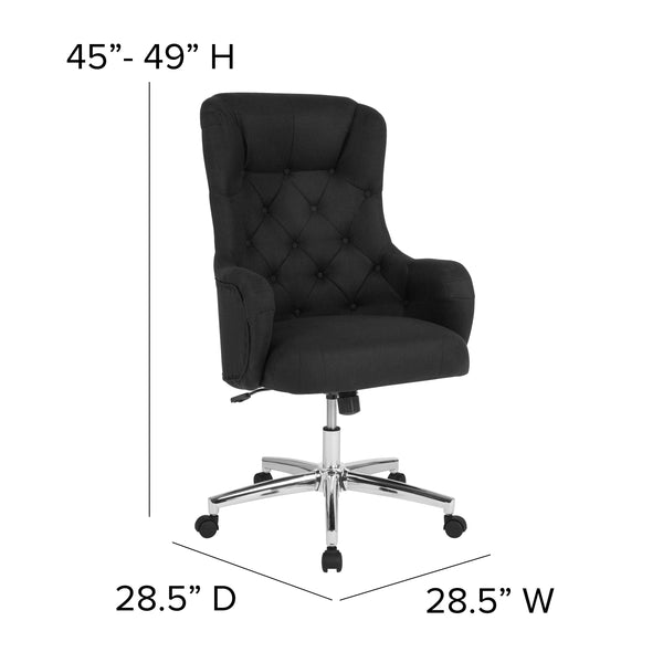 Black Fabric |#| Home and Office Diamond Patterned Button Tufted High Back Chair in Black Fabric