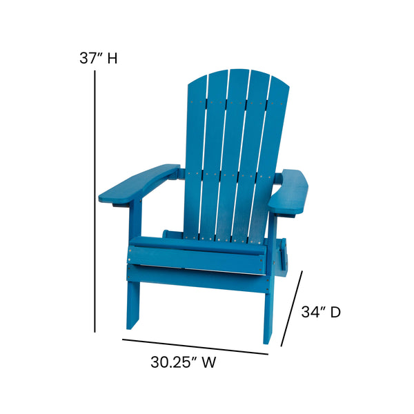 Blue |#| All-Weather Poly Resin Folding Adirondack Chair in Blue - Patio Chair