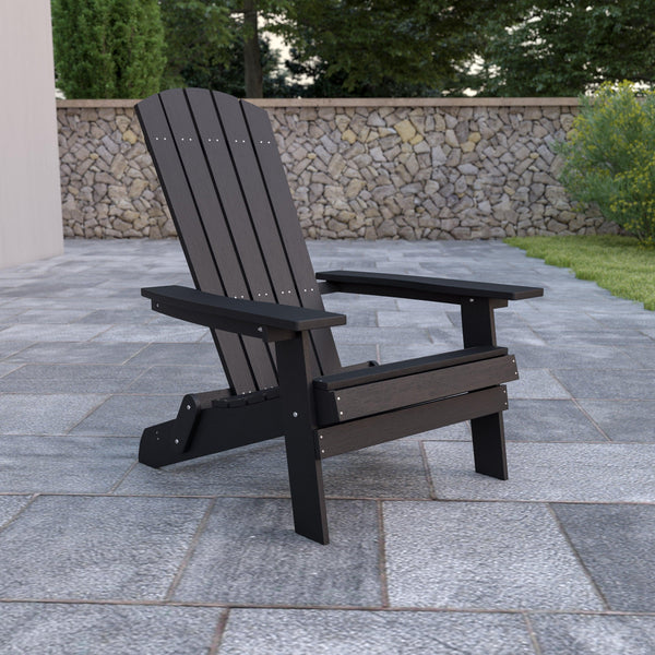 Black |#| All-Weather Poly Resin Folding Adirondack Chair in Black - Patio Chair