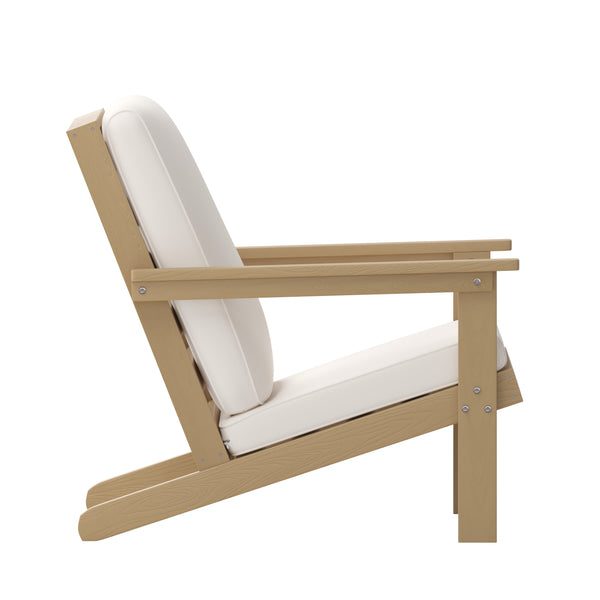 Natural Cedar/Cream |#| All-Weather Poly Resin Adirondack Style Chair & Cushions - Natural Cedar/Cream