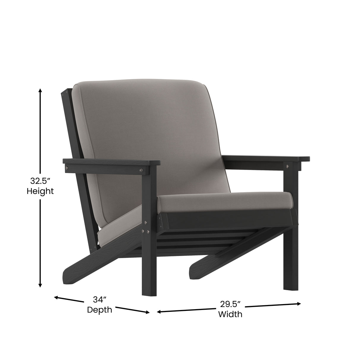 Black/Charcoal |#| All-Weather Poly Resin Adirondack Style Chair & Cushions - Black/Charcoal