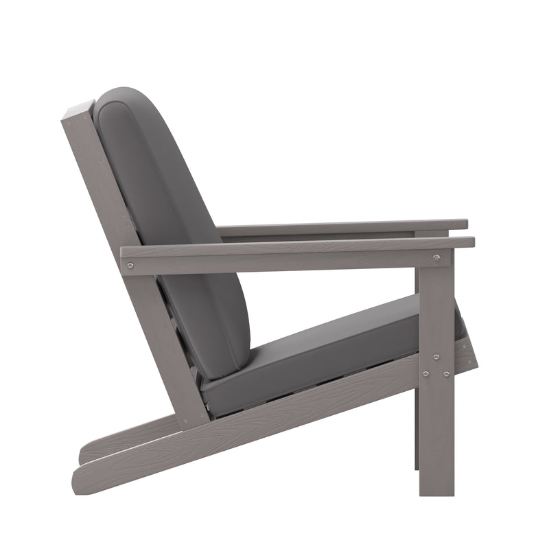Gray |#| All-Weather Poly Resin Adirondack Style Chair & Cushions - Gray/Gray