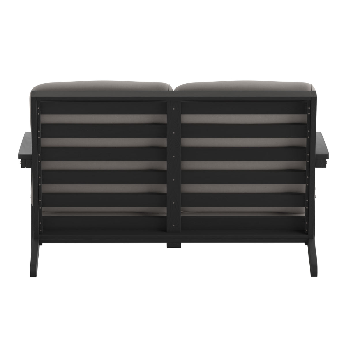 Black/Charcoal |#| All-Weather Poly Resin Adirondack Loveseat & Cushions - Black/Charcoal