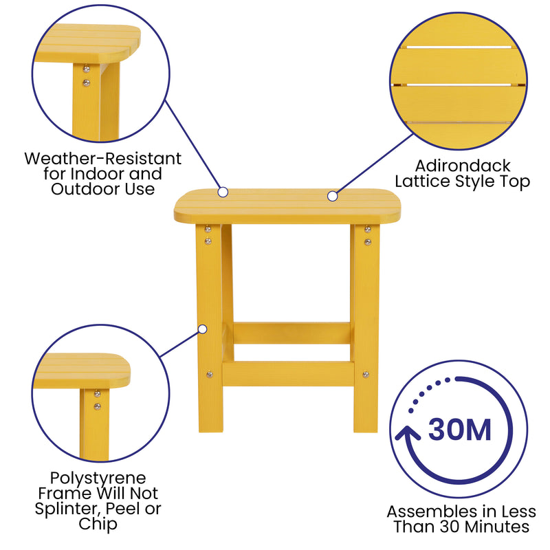Yellow |#| All-Weather Poly Resin Adirondack Side Table in Yellow - Patio Table