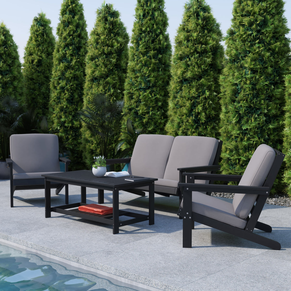 Black |#| Indoor/Outdoor Poly Resin 2-Tier Adirondack Coffee Table - Black