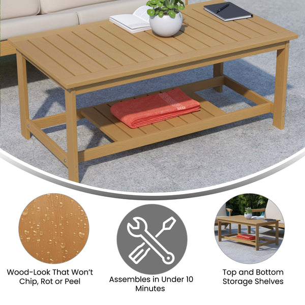 Natural Cedar |#| Indoor/Outdoor Poly Resin 2-Tier Adirondack Coffee Table - Natural Cedar