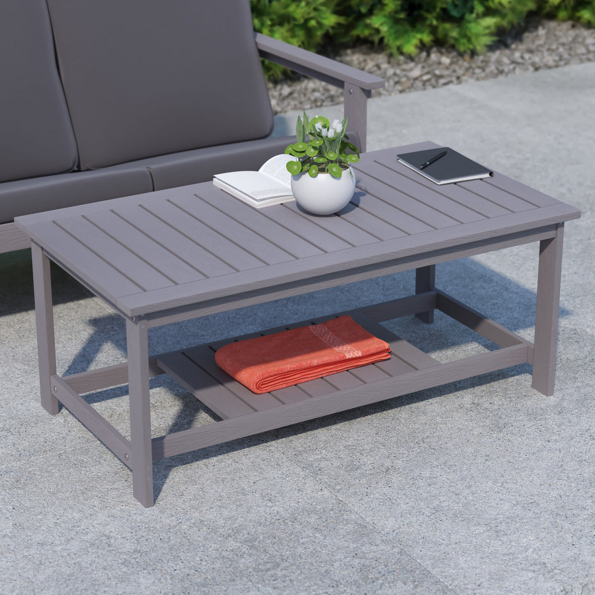 Gray |#| Indoor/Outdoor Poly Resin 2-Tier Adirondack Coffee Table - Gray