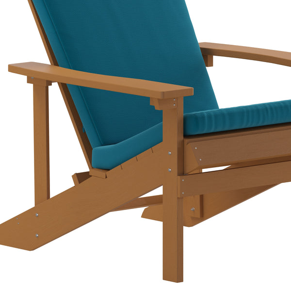 Teak/Teal |#| Indoor/Outdoor Teak Adirondack Chairs with Teal Cushions - Set of 2